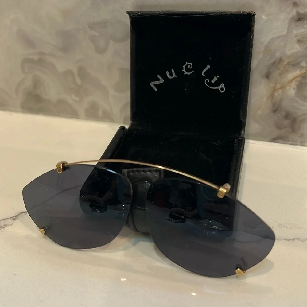 Nu-Clip Custom Clip-On Sunglasses in Denim in Belt Loop Hard Snap Leather Case